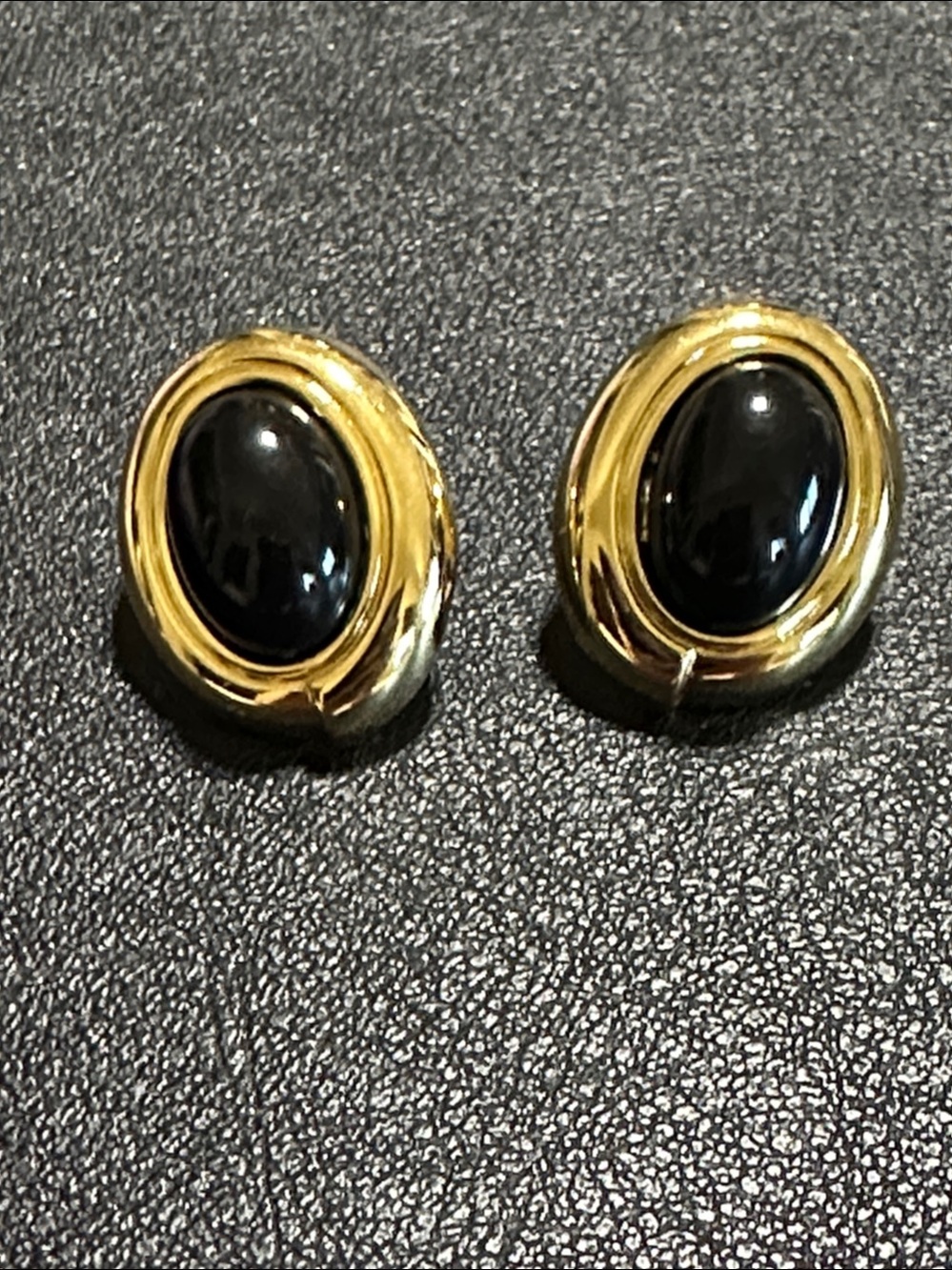 Monet Gold Tone Oval Black Cabochon Post Back Earrings